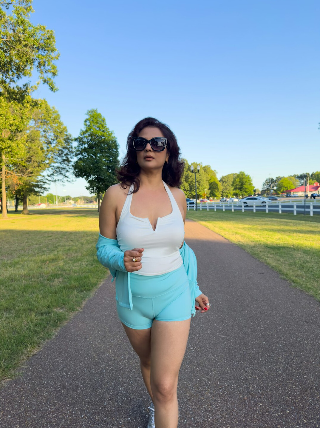 Woman jogging outdoors in morning light