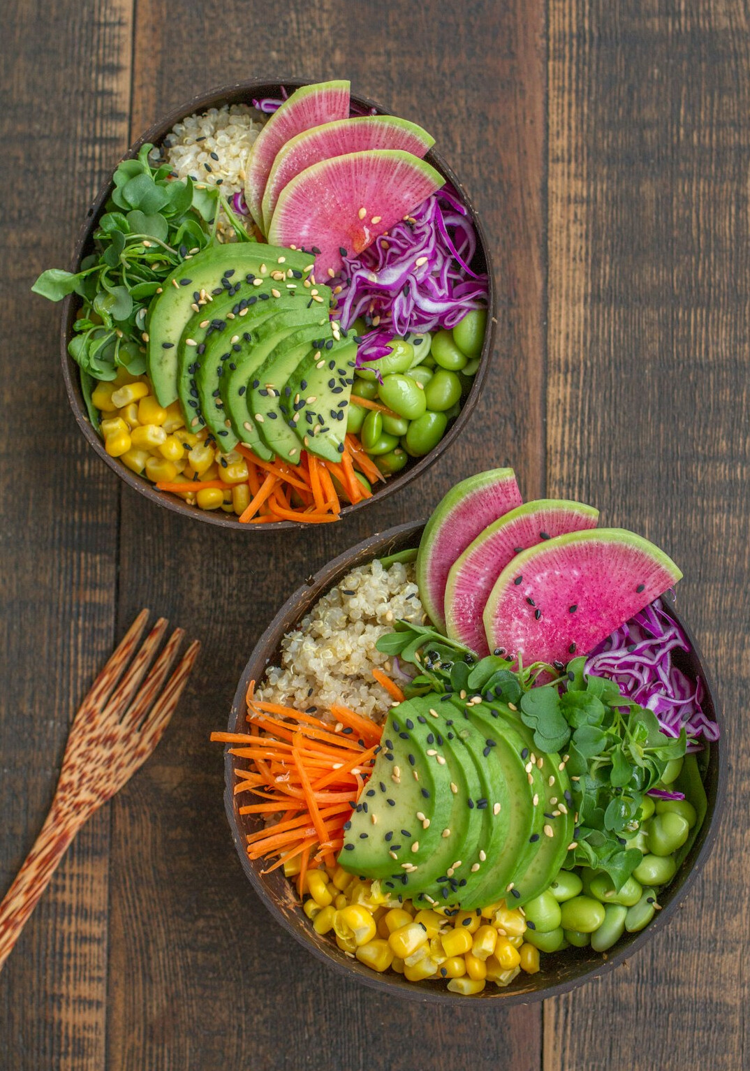 Healthy colorful bowl with fresh vegetables and grains